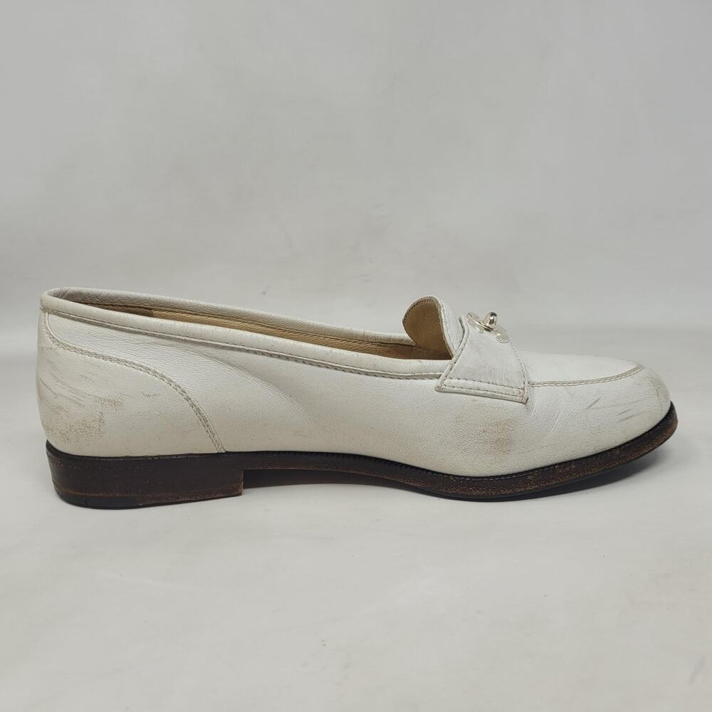 VTG Chanel Shoes 5 Cream Leather Loafers Flats CC Turnlock Old Money Luxury 90s - Picture 9 of 13